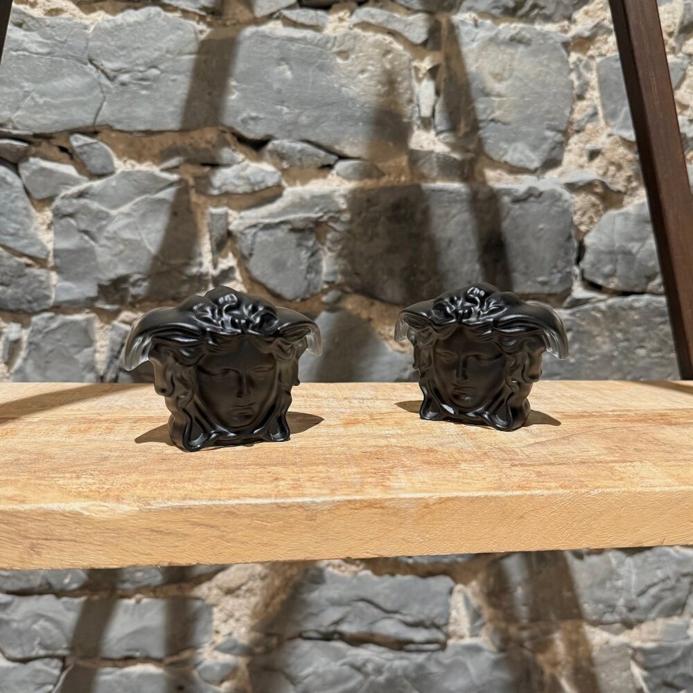 Versace Meets Rosenthal Set of 2 Medusa Grande Black Paperweights